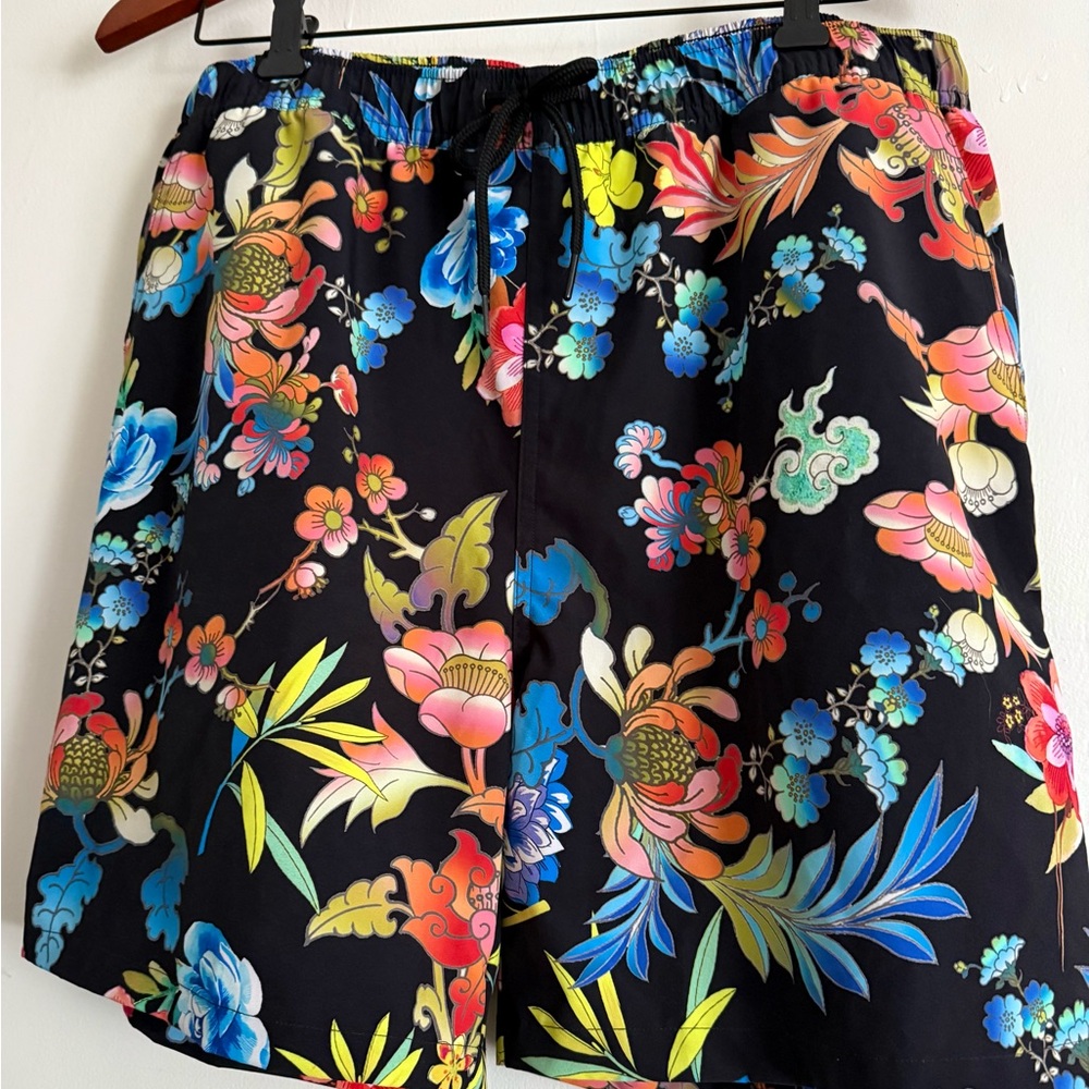 Johnny Was Floral Print Shorts - Black and Multicolor